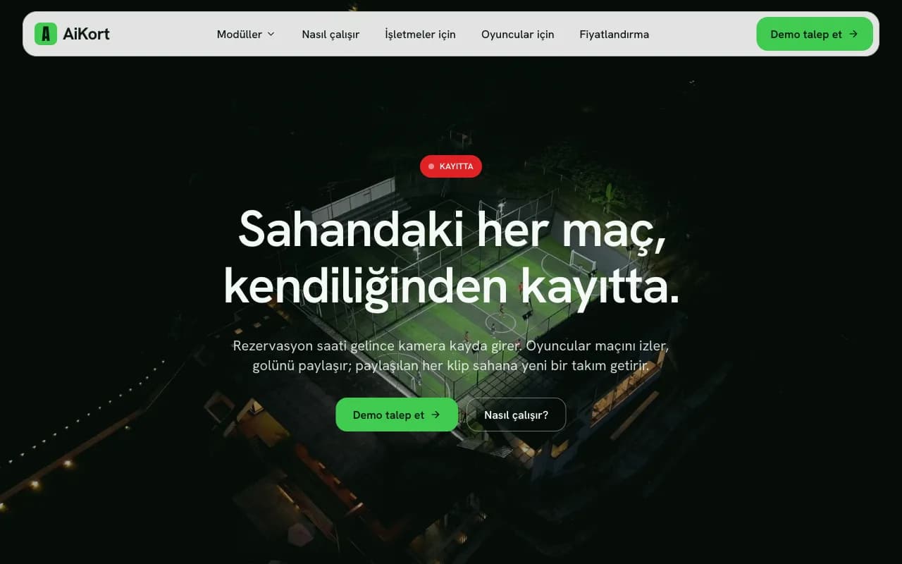 AiKort tanıtım sitesinin ana sayfası